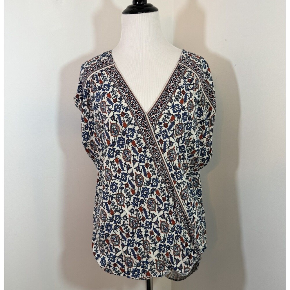 Max Studio L Boho Paisley Tunic Top Peasant Blouse Flowey Festival High Low Hem